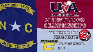 2024 USA Baseball 14U Natl Team Championships Bracket TX Stix 28 Prospects vs Canes Natl 14U [upl. by Kessler38]