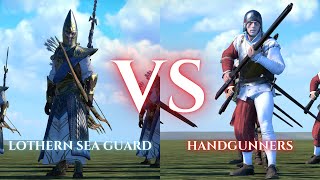 WARHAMMER III Total War  Lothern Sea Guard VS Handgunners [upl. by Eelana]