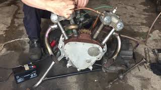 Homemade Villiers V twin Board Track Racer Engine [upl. by Fiorenza]