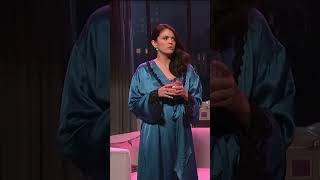 Cecily Strong  Long Blue Satin Robe RobesOfSNL style fashion comedy snl snl50 silk satin [upl. by Aniaz]