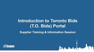 PMMD  Introduction to Toronto Bids Portal TO Bids [upl. by Llireva]