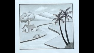 How To Draw An Easy SceneryPencil Shading for BeginnersStep by Step Nature DrawingPencil Sketch [upl. by Aimehs333]