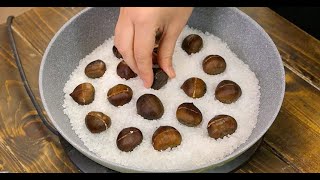 How to roast chestnuts in a cast iron skillet with big salt [upl. by Giffy896]