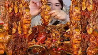 ASMR EP236 Eating Seafood Boil Eating enoki mushrooms delicious spicy fire noodles challenge [upl. by Tarttan]