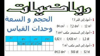 الرياضيات السادسة إبتدائي  الحجم و السعة وحدات القياس تمرين 3 [upl. by Yecats]