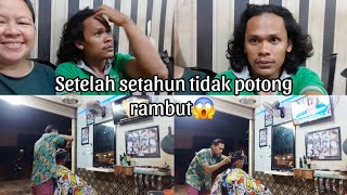 perubahan suami ketika potong Rambut  dari gondrong jadi ganteng [upl. by Noirb931]