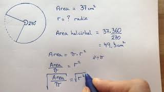 Åk 8 räkna ut radie om du vet en del av cirkelns area kvadratrot [upl. by Valenza]