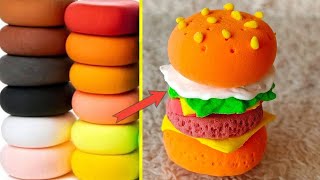 DIY miniature chees burger with polymerclay  doll food mini burgerkitchen items with clay [upl. by Kikelia25]