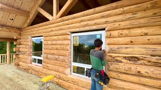 Ozark Mountains Missouri Meadowlark Log Home WINDOWS INSTALL EPISODE 7 [upl. by Esilram]