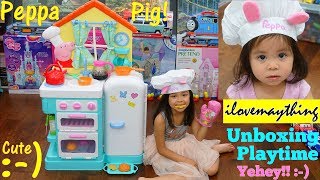 Maya Loves Peppa Pig Peppa Pigs Kitchen Playset Unboxing and Playtime Fun Cooking Playset [upl. by Farrel]