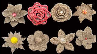 9 easy jute burlap flowers making tutorial  jute rope flowers making for decoration [upl. by Ahtan484]