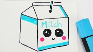 KAWAII MILK DIY  niedliches Milch Getränk zeichnen  How to draw tutorial [upl. by Serilda]