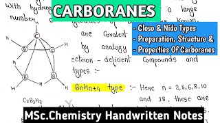 CARBORANES  Closo amp Nido Types  Preparation Properties amp Structure of Carboranes  mscnotes [upl. by Idnat]