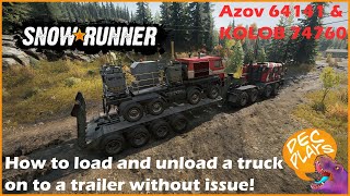 How to load and unload a truck on to a trailer  Snowrunner  Tutorial [upl. by Ablem62]