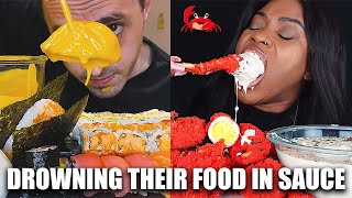 MUKBANGERS DROWNING THEIR FOOD IN SAUCE compilation [upl. by Rosen]