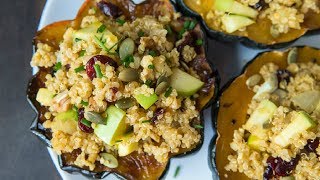 Quinoa amp Apple Stuffed Acorn Squash  Easy Vegan Fall Recipe [upl. by Adon65]