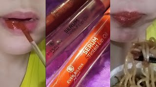 EVER BILENA Plus Serum Tinted Lip Oil Swatches and food test [upl. by Bogie]