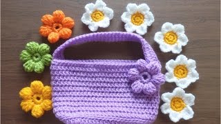 かぎ針編みバッグの編み方（中長編み）１：How to crochet bag [upl. by Anicnarf106]