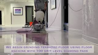 TERRAZZO HONING PROCESS  grinding amp honing terrazzo floor as a part of terrazzo restoration project [upl. by Steen]