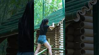 Primitive technology bamboo shelter making process P2 shorts [upl. by Isolde61]