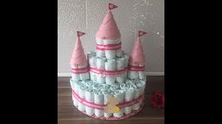 DIY Windeltorte als SchlossWindelburg basteln Baby Party Geburt Geschenkidee [upl. by Ynwat]