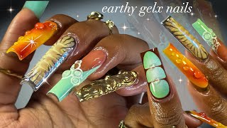 Earthy GelX Nails🌿🍄‍🟫✨ simple gelX application  unique nail art✨ [upl. by Frankel]