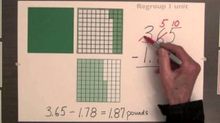 Subtraction of Decimals with Number Lines and Place Value Tables [upl. by Croteau64]