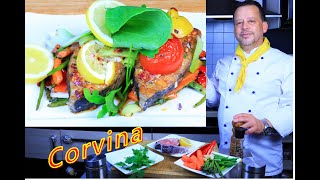 Corvina Fish Steak mit Gemüse 🥦🍆🌰🌶️شريحة سمك كورفينا بالخضار [upl. by Eckhardt998]