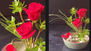 78 💐 Crimson Symphony Ikebana Floral Mastery with Red Roses Iris Leaves and Succulent Elegance [upl. by Emanuel195]