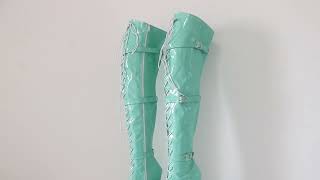 Sorbern Mint Green Shiny Boots Women Mid Thigh High Removable Straps 20Cm [upl. by Blanding435]