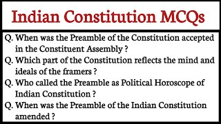 Indian Constitution MCQs l MCQs on Indian Constitution [upl. by Archie]