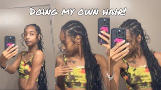 Boho Cornrows with French Curl Braiding Hair Doing My Own Cornrows For The First time [upl. by Slade]