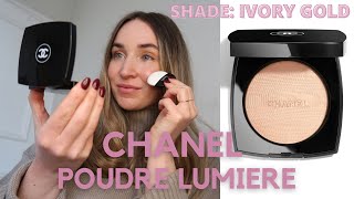 CHANEL POUDRE LUMIERE   IVORY GOLD HIGHLIGHTING POWDER   SWATCH AND REVIEW [upl. by Aicylla216]