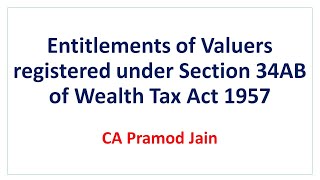 Entitlements of Valuers registered under Section 34AB of Wealth Tax Act 1957 I CA Pramod Jain [upl. by Storz316]