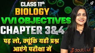 Class 11 Biology MVVI Objective Questions 2025➡️11th Hindi Medium Biology Chapter 3 amp 4 VVI MCQS [upl. by Bayless]