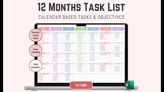 12 months Excel To do list Template Calendar based Tasks and Objectives tracking Quick Demo [upl. by Leor]