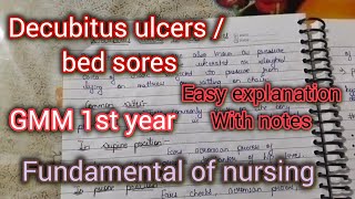 Decubitus ulcers bed sores GNM 1st yearfundamental of nursingeasy explanation with notes [upl. by Dadinirt758]