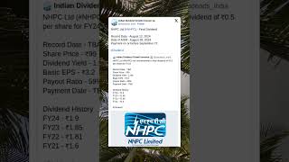 NHPC Ltd has fixed record date amp payment date for final dividend for FY24 StockMarket Dividend [upl. by Devonne574]