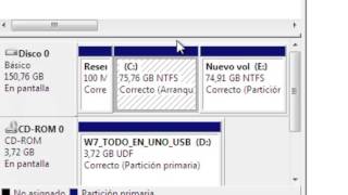 Eliminar particiones con administrador de discos en windows 7 [upl. by Kenlay]