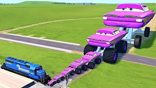 Flatbed Trailer Truck Rescue  Cars vs Rails  Speed Bumps  BeamNGDrive [upl. by Martainn]