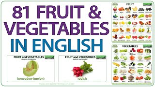 Fruit and Vegetables in English  Learn names of fruit and vegetables  English vocabulary lesson [upl. by Aihtekal127]