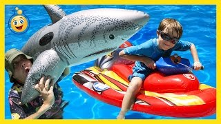 GIANT Inflatable Shark Water Balloons amp Water Toys in Family Fun Video for Kids [upl. by Yroffej]