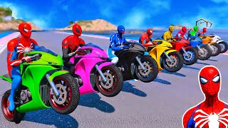 SPIDERMAN Motorbikes Racing Challenge on Mega Ramp Spiderman Team Hulk Avengers Motos Race  GTA 5 [upl. by Carder]