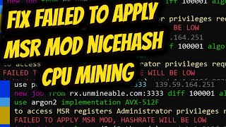 Failed to Apply MSR mod Nicehash Fix CPU Mining [upl. by Ellenid755]