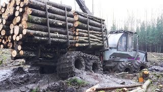 Logset 6F logging in wet forest difficult conditions big load [upl. by Rosalind]