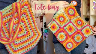 Making a granny square tote bag with scrap yarn  Crochet with me [upl. by Uyekawa]