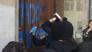 Women outraged by femicide protest at Mexicos presidential palace  AFP [upl. by Annoval]