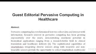 Guest Editorial Pervasive Computing in Healthcare [upl. by Holly-Anne]