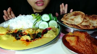 ASMR Kadhi Chawal Dul aloo Puri Indian food eating mukbang biggest messy eating Asma foodie [upl. by Nolak]