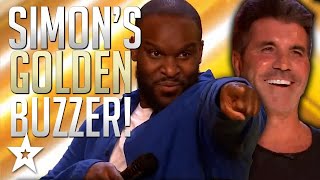 SIMON COWELLS GOLDEN BUZZER AUDITION For Comedian Axel Blake On Britains Got Talent 2022 [upl. by Nairahcaz633]